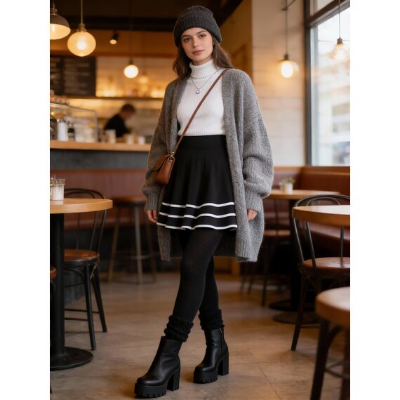 DRESSTELLS Rock Damen Kurz Skater Rock A-Linie Hohe Taille Minirock Silvesteroutfit Anime Faltenrock Karneval Tennis Rock Black-White S