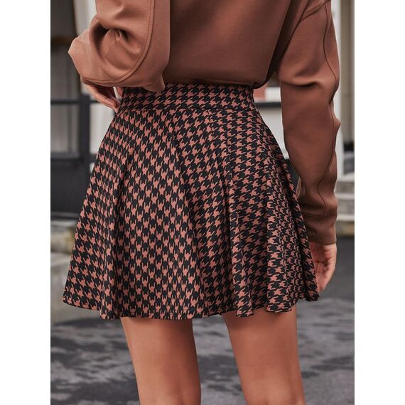 DJT Damen Mädchen Basic Solid Dehnbaren Informell Mini Skater Rock mit Shorts Schwarz Braun Small