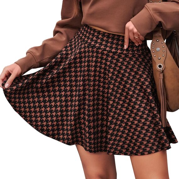 DJT Damen Mädchen Basic Solid Dehnbaren Informell Mini Skater Rock mit Shorts Schwarz Braun Small