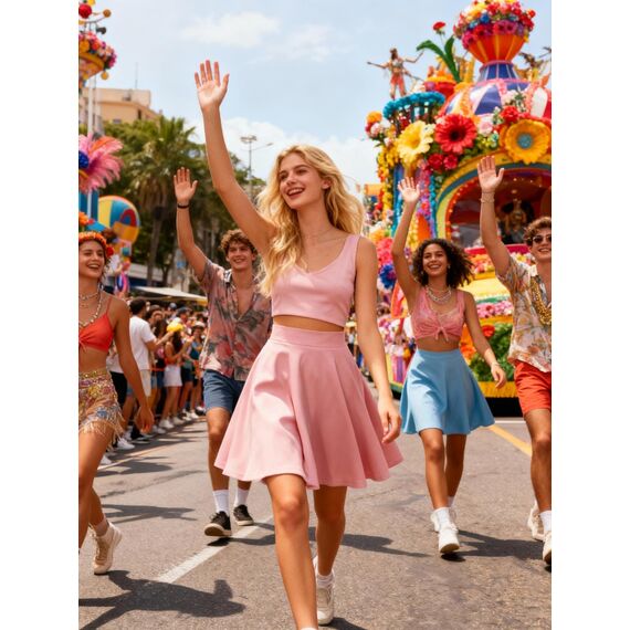 DRESSTELLS Rock Damen Kurz Skater Rock A-Linie Hohe Taille Minirock Silvesteroutfit Anime Faltenrock Karneval Tennis Rock Blush S