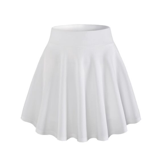 DJT Damen Mädchen Basic Solid Dehnbaren Informell Mini Skater Rock mit Shorts Weiß X-Large