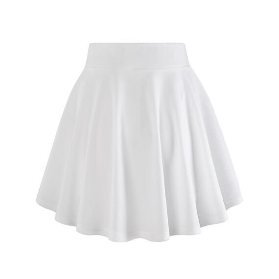 DJT Damen Mädchen Basic Solid Dehnbaren Informell Mini Skater Rock mit Shorts Weiß Medium