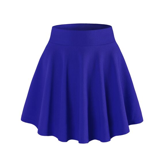 DJT Damen Mädchen Basic Solid Dehnbaren Informell Mini Skater Rock mit Shorts Blau Large