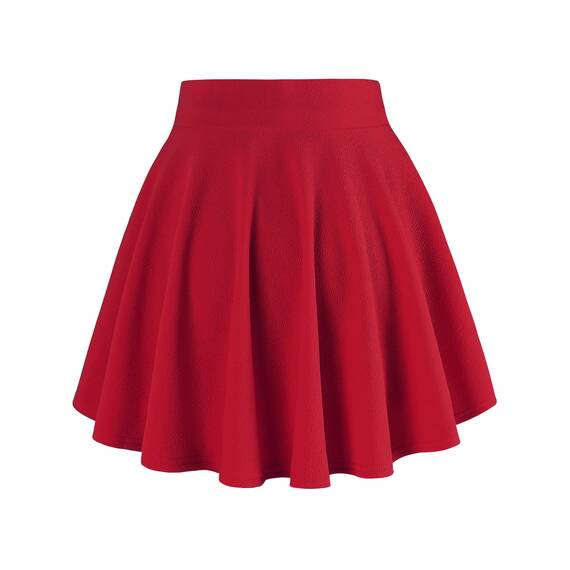 DJT Damen Mädchen Basic Solid Dehnbaren Informell Mini Skater Rock mit Shorts Rot 3X-Large