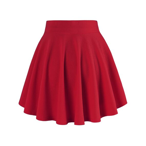 DJT Damen Mädchen Basic Solid Dehnbaren Informell Mini Skater Rock mit Shorts Rot X-Large