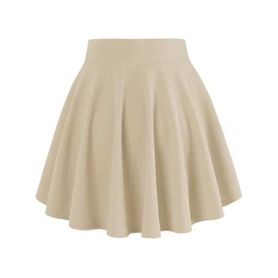 DJT Damen Mädchen Basic Solid Dehnbaren Informell Mini Skater Rock mit Shorts Aprikose Large