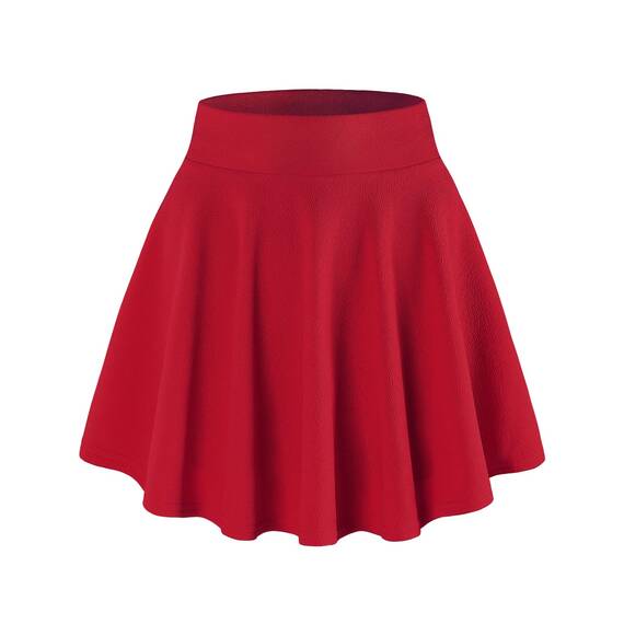 DJT Damen Mädchen Basic Solid Dehnbaren Informell Mini Skater Rock mit Shorts Rot 3X-Large