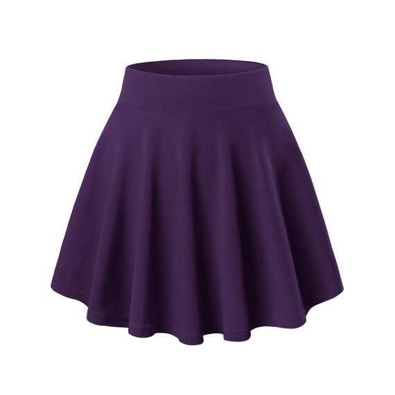 DJT Damen Mädchen Basic Solid Dehnbaren Informell Mini Skater Rock mit Shorts Violett Large