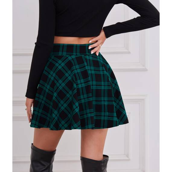 DJT Damen Mädchen Basic Solid Dehnbaren Informell Mini Skater Rock mit Shorts Blaugrün Kariert XX-Large