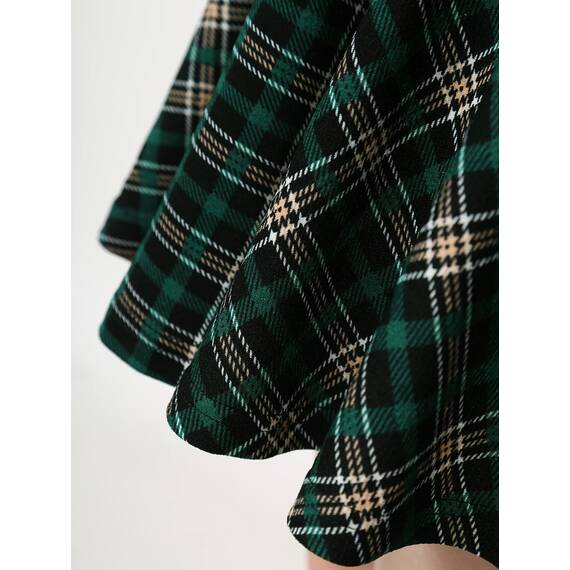 DJT Damen Mädchen Basic Solid Dehnbaren Informell Mini Skater Rock mit Shorts Grün Plaid XX-Large