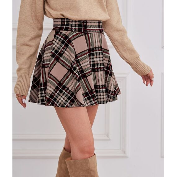 DJT Damen Mädchen Basic Solid Dehnbaren Informell Mini Skater Rock mit Shorts Rosa Kariert Large