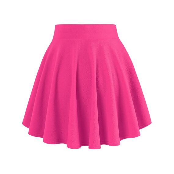 DJT Damen Mädchen Basic Solid Dehnbaren Informell Mini Skater Rock mit Shorts Magenta Large