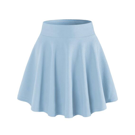 DJT Damen Mädchen Basic Solid Dehnbaren Informell Mini Skater Rock mit Shorts Hellblau XX-Large