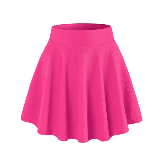 DJT Damen Mädchen Basic Solid Dehnbaren Informell Mini Skater Rock mit Shorts Magenta Large