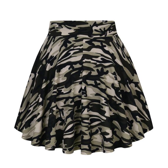 DJT Damen Mädchen Basic Solid Dehnbaren Informell Mini Skater Rock mit Shorts Tarnung X-Large