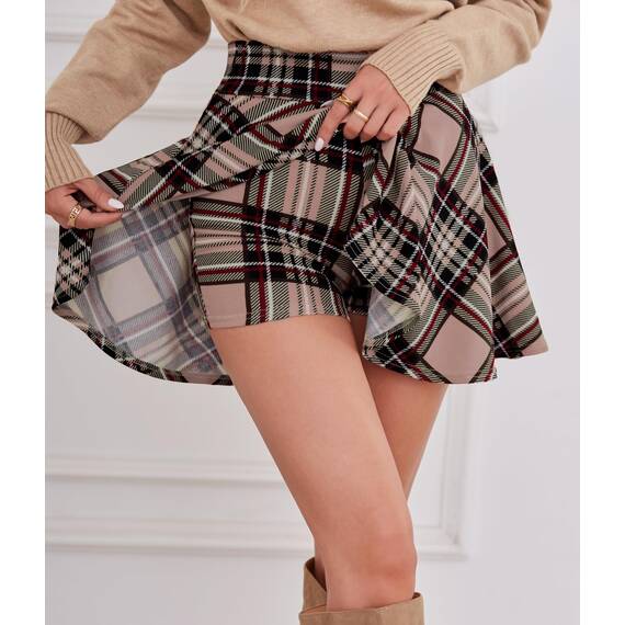 DJT Damen Mädchen Basic Solid Dehnbaren Informell Mini Skater Rock mit Shorts Rosa Kariert XX-Large
