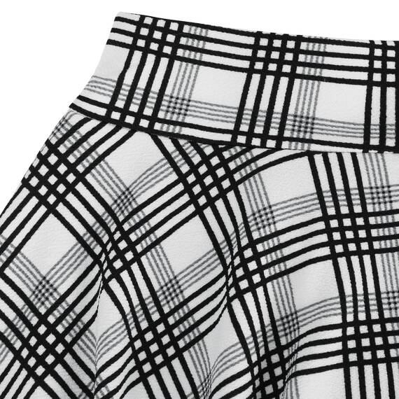 DJT Damen Mädchen Basic Solid Dehnbaren Informell Mini Skater Rock mit Shorts Schwarz Weiß Gitter‌ XX-Large