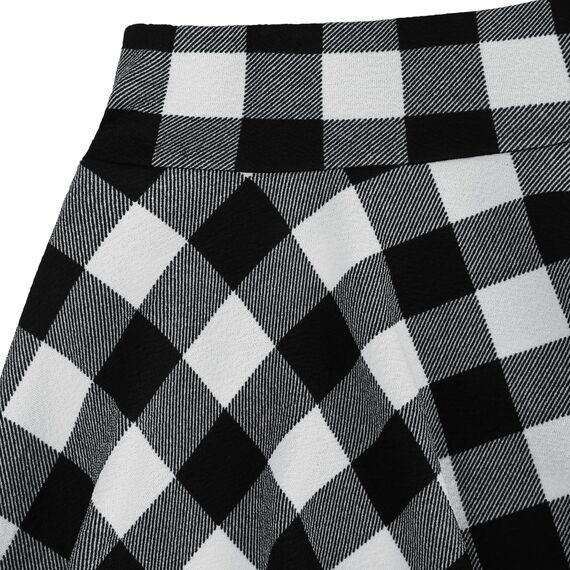 DJT Damen Mädchen Basic Solid Dehnbaren Informell Mini Skater Rock mit Shorts Schwarz Weiß Kariert Medium