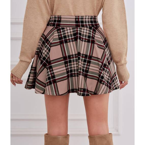 DJT Damen Mädchen Basic Solid Dehnbaren Informell Mini Skater Rock mit Shorts Rosa Kariert XX-Large