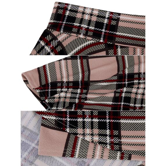 DJT Damen Mädchen Basic Solid Dehnbaren Informell Mini Skater Rock mit Shorts Rosa Kariert X-Large