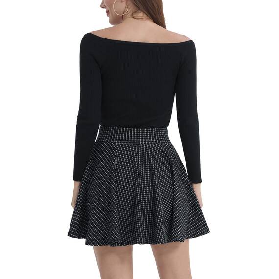 DJT Damen Mädchen Basic Solid Dehnbaren Informell Mini Skater Rock mit Shorts Schwarz kariert XXL