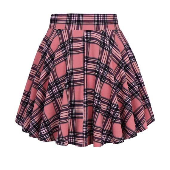 DJT Damen Mädchen Basic Solid Dehnbaren Informell Mini Skater Rock mit Shorts Korallenrosa Kariert Medium