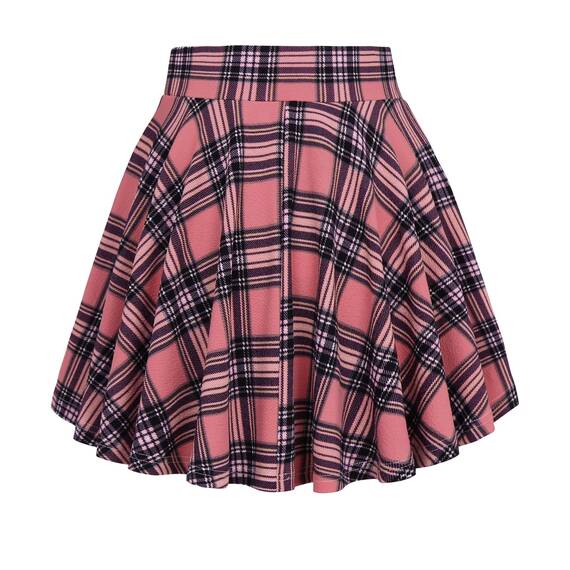 DJT Damen Mädchen Basic Solid Dehnbaren Informell Mini Skater Rock mit Shorts Korallenrosa Kariert XX-Large