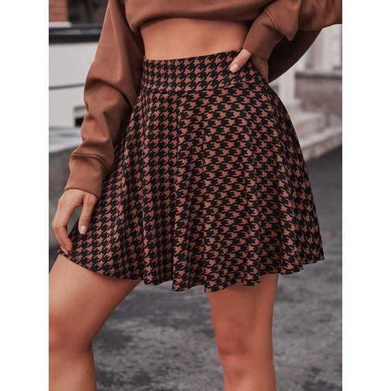 DJT Damen Mädchen Basic Solid Dehnbaren Informell Mini Skater Rock mit Shorts Schwarz Braun Large
