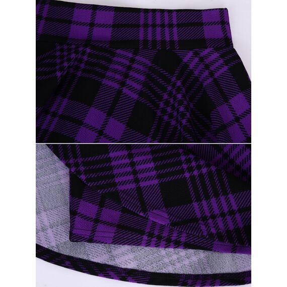 DJT Damen Mädchen Basic Solid Dehnbaren Informell Mini Skater Rock mit Shorts Lila Karierte X-Large