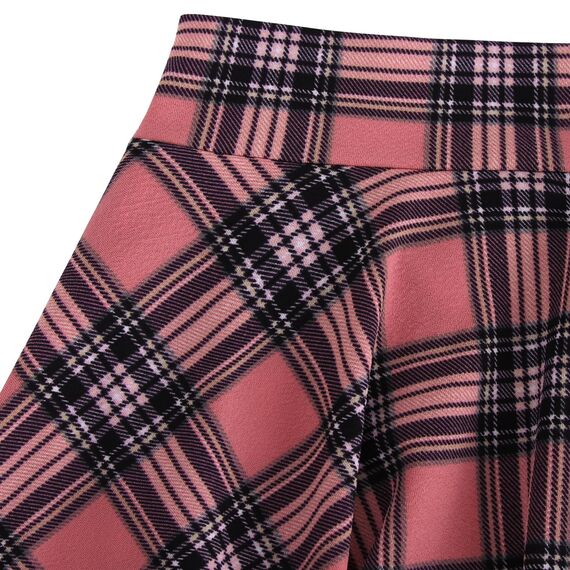 DJT Damen Mädchen Basic Solid Dehnbaren Informell Mini Skater Rock mit Shorts Korallenrosa Kariert Medium