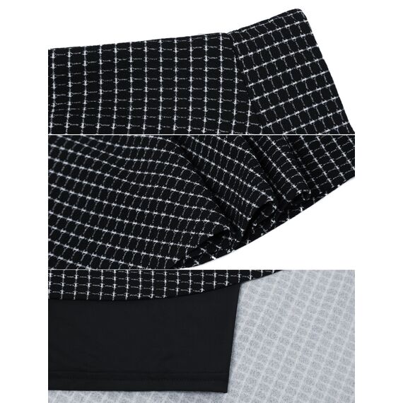 DJT Damen Mädchen Basic Solid Dehnbaren Informell Mini Skater Rock mit Shorts Schwarz kariert L