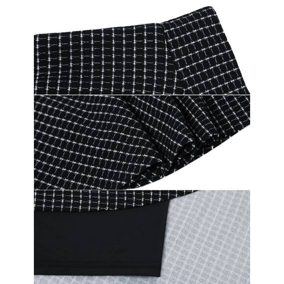 DJT Damen Mädchen Basic Solid Dehnbaren Informell Mini Skater Rock mit Shorts Schwarz kariert XXL