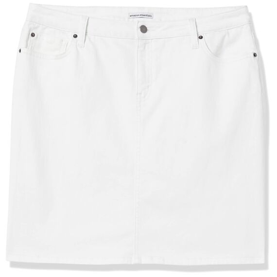 Amazon Essentials Damen Klassischer 5-Taschen-Jeansrock mit Stretchanteil, 60,3cm Länge (Erhältlich in Übergröße), Weiß, 60 Große Größe