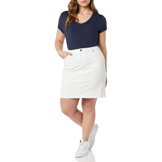 Amazon Essentials Damen Klassischer 5-Taschen-Jeansrock mit Stretchanteil, 60,3cm Länge (Erhältlich in Übergröße), Weiß, 48 Große Größe