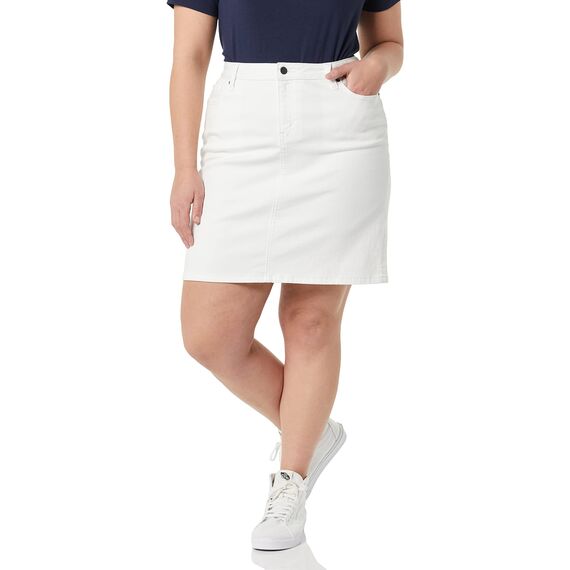 Amazon Essentials Damen Klassischer 5-Taschen-Jeansrock mit Stretchanteil, 60,3cm Länge (Erhältlich in Übergröße), Weiß, 48 Große Größe