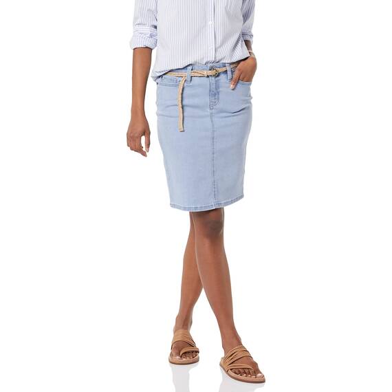 Amazon Essentials Damen Klassischer 5-Taschen-Jeansrock mit Stretchanteil, 60,3cm Länge (Erhältlich in Übergröße), Helle Waschung, 44