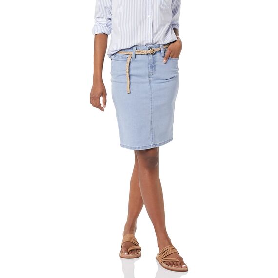 Amazon Essentials Damen Klassischer 5-Taschen-Jeansrock mit Stretchanteil, 60,3cm Länge (Erhältlich in Übergröße), Helle Waschung, 56 Große Größe