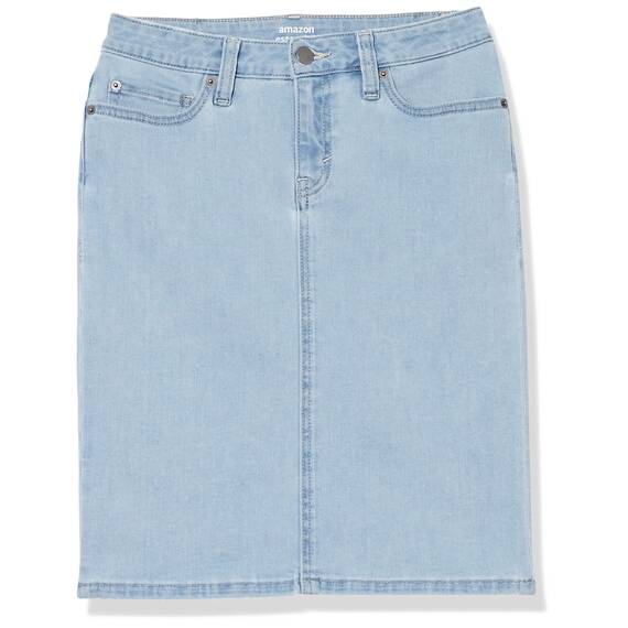 Amazon Essentials Damen Klassischer 5-Taschen-Jeansrock mit Stretchanteil, 60,3cm Länge (Erhältlich in Übergröße), Helle Waschung, 44