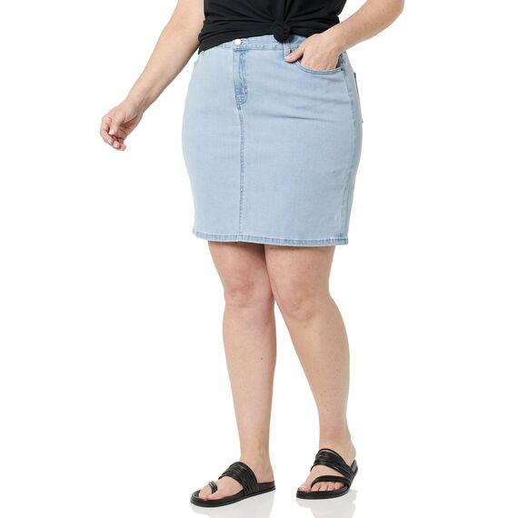 Amazon Essentials Damen Klassischer 5-Taschen-Jeansrock mit Stretchanteil, 60,3cm Länge (Erhältlich in Übergröße), Helle Waschung, 38