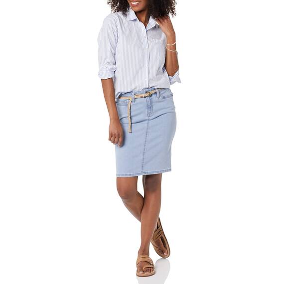 Amazon Essentials Damen Klassischer 5-Taschen-Jeansrock mit Stretchanteil, 60,3cm Länge (Erhältlich in Übergröße), Helle Waschung, 44