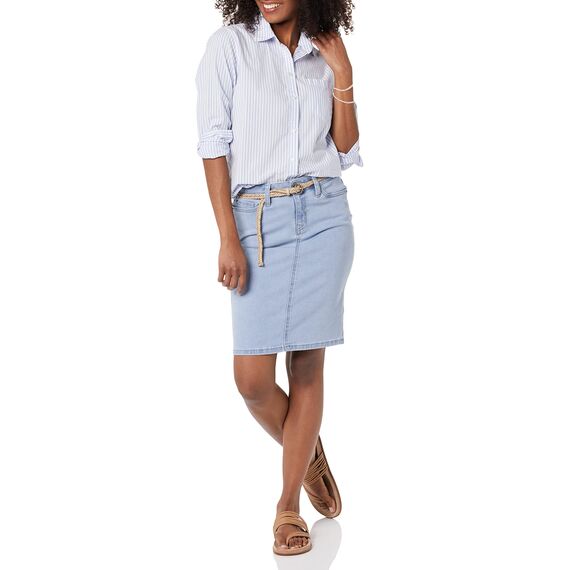 Amazon Essentials Damen Klassischer 5-Taschen-Jeansrock mit Stretchanteil, 60,3cm Länge (Erhältlich in Übergröße), Helle Waschung, 50 Große Größe