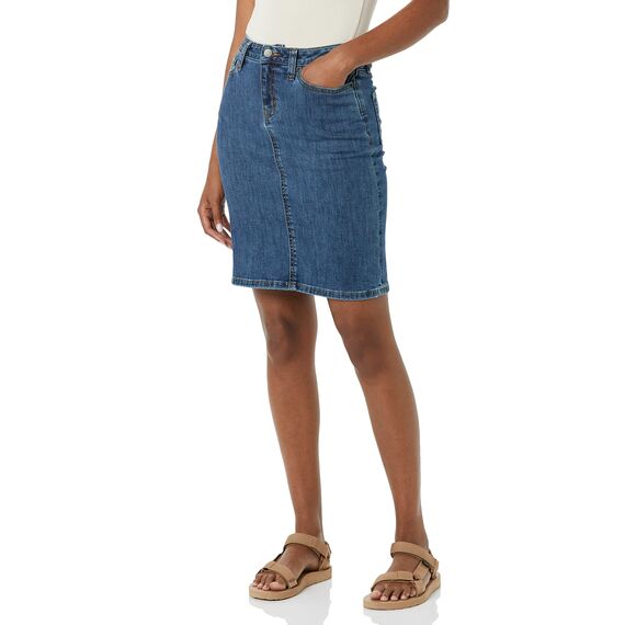 Amazon Essentials Damen Klassischer 5-Taschen-Jeansrock mit Stretchanteil, 60,3cm Länge (Erhältlich in Übergröße), Mittlere Waschung, 38
