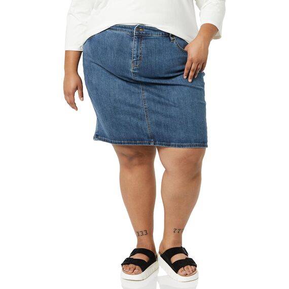 Amazon Essentials Damen Klassischer 5-Taschen-Jeansrock mit Stretchanteil, 60,3cm Länge (Erhältlich in Übergröße), Mittlere Waschung, 50 Große Größe
