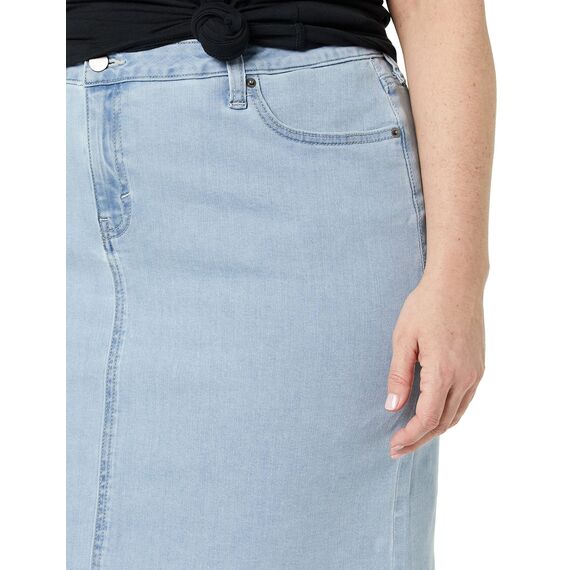 Amazon Essentials Damen Klassischer 5-Taschen-Jeansrock mit Stretchanteil, 60,3cm Länge (Erhältlich in Übergröße), Helle Waschung, 56 Große Größe