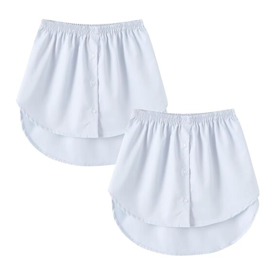 Girstunm Women's Shirt Extender for Women 2Pcs Adjustable Layered Fake Top Lower Sweep Shirt Half Length Mini Skirt for Girls Weiß S