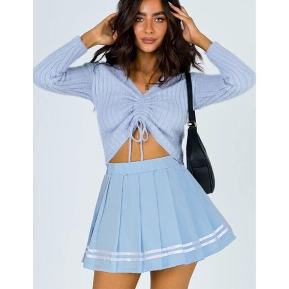 Avidlove Damen Kurz Rock Karneval Kostüm Sexy Skirt Basic Faltenrock Kariert Kleid Rave Outfit Hohe Taille Plisseerock Tennis Sportrock Party Minirock Elastisch Schule A-Linie Hellblau L