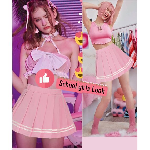 Avidlove Damen Kurz Rock Karneval Kostüm Sexy Skirt Basic Faltenrock Kariert Kleid Rave Outfit Hohe Taille Plisseerock Tennis Sportrock Party Minirock Elastisch Schule A-Linie Rosa M