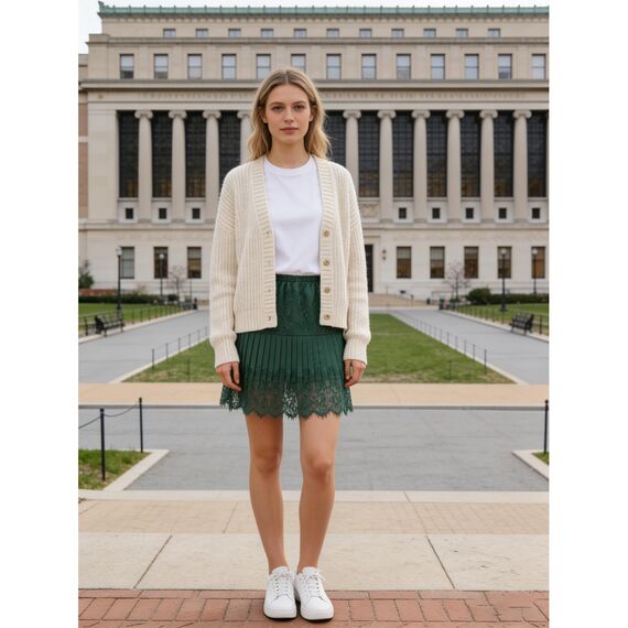 Girstunm Women's Shirt Extender for Women Adjustable Layered Fake Top Lower Sweep Shirt Half Length Mini Skirt for Girls Grün Lace M