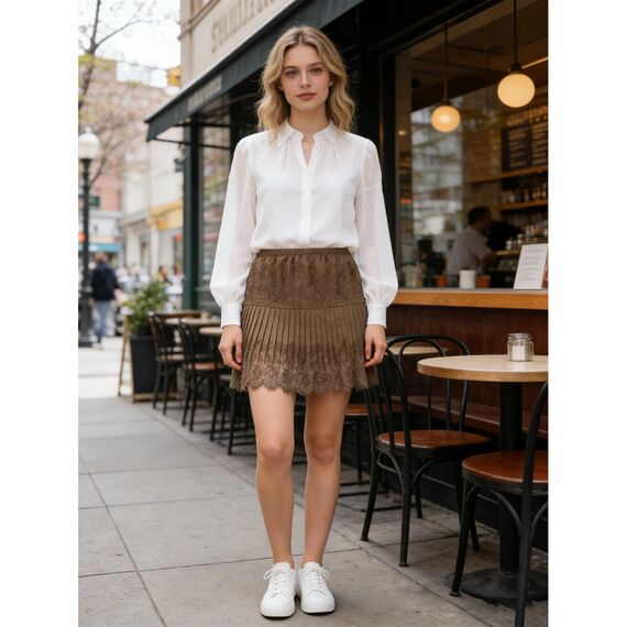 Girstunm Women's Shirt Extender for Women Adjustable Layered Fake Top Lower Sweep Shirt Half Length Mini Skirt for Girls Braun Lace XL