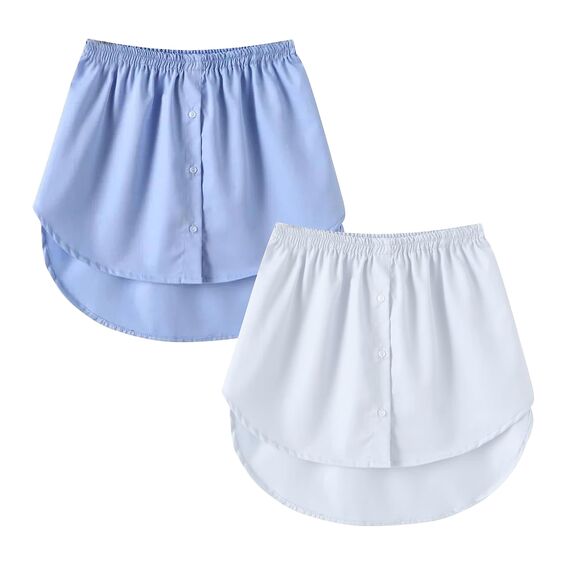 Girstunm Women's Shirt Extender for Women 2Pcs Adjustable Layered Fake Top Lower Sweep Shirt Half Length Mini Skirt for Girls Blau und Weiß XL
